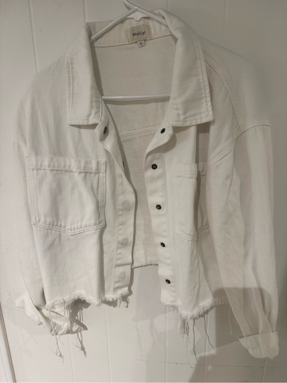 Wishlist Raw-Hem White Cropped Denim Jacket